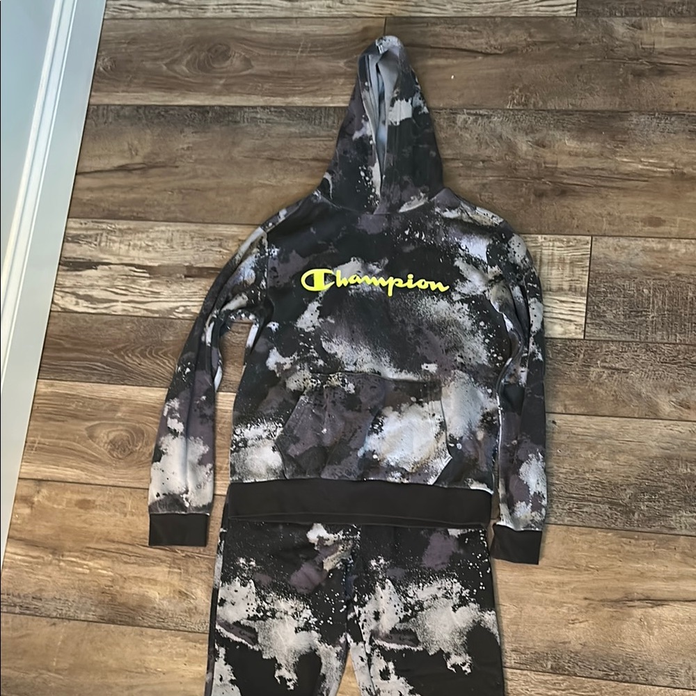 Champion Black and White Tie-Dye Hoodie and Joggers